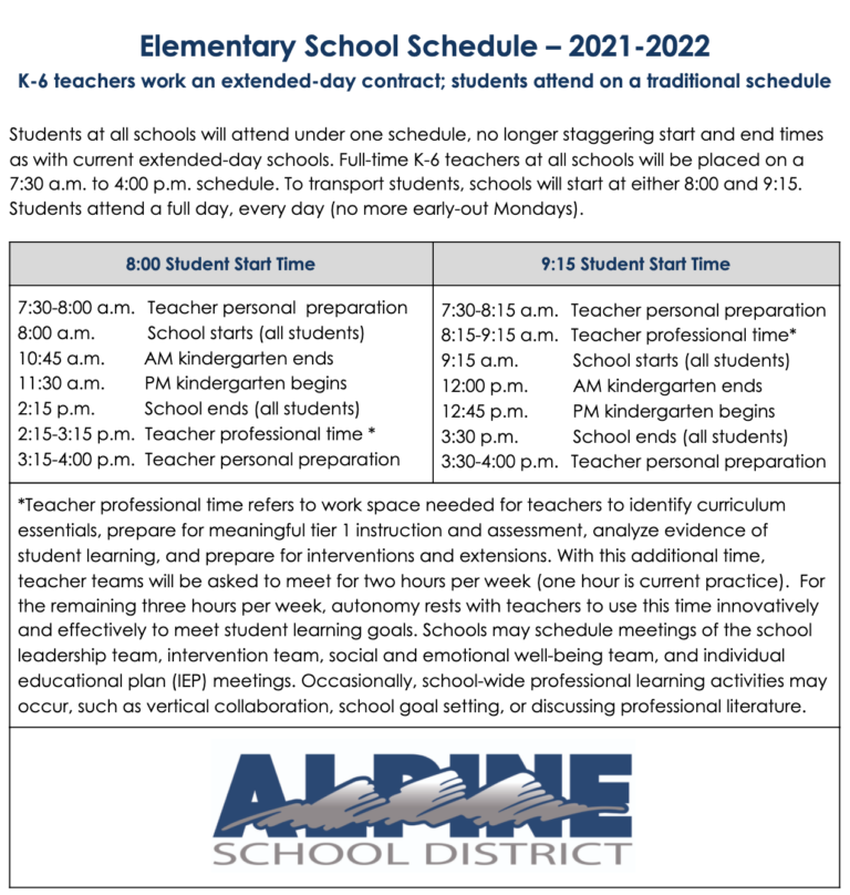 Elementary School Schedule Information